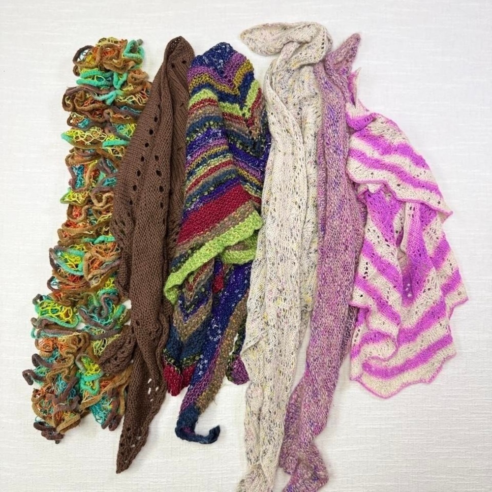 Hand Knit‎ Boho Scarf Shawl Lot Fairycore Festival Wrap Bundle 6 Pc